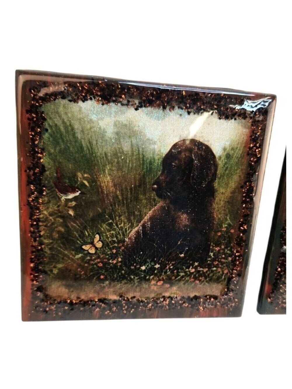 Dog Bird Ceramic Resin Glass Coaster Tiles Set Of 2 - Picture 4 of 15